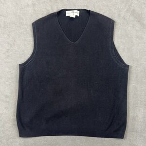 Preswick & Moore Golf Sweater Vest Mens Large Navy Blue Cotton Ribbed V-Neck L